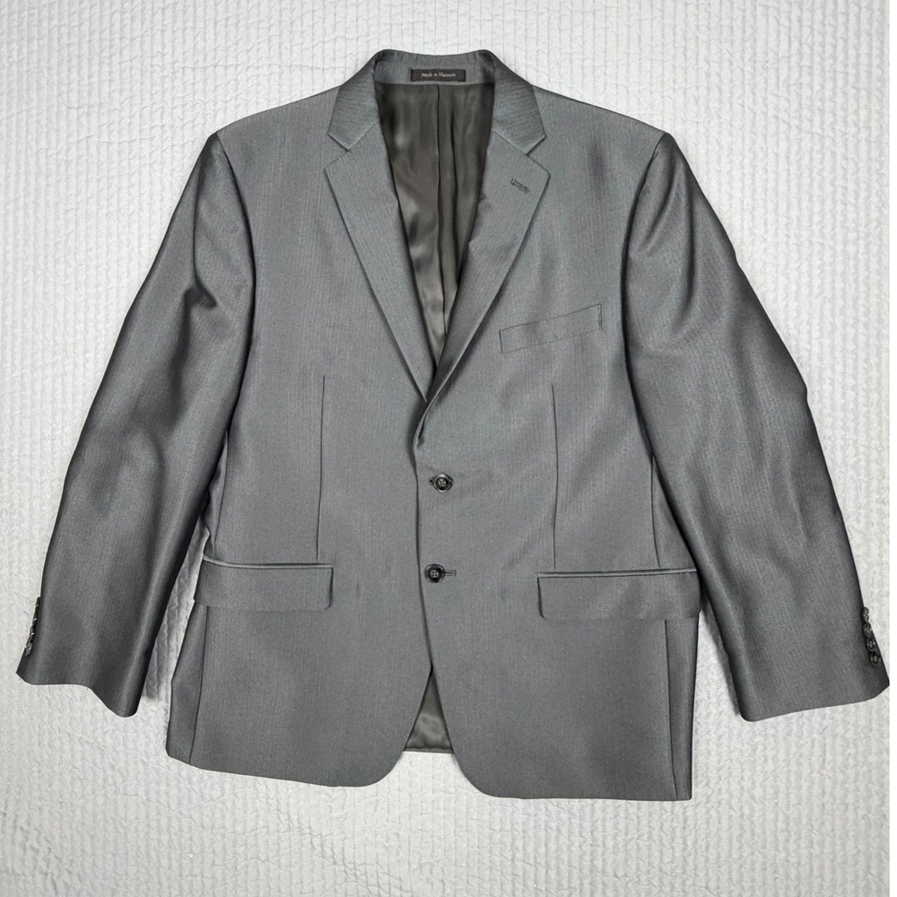 Calvin Klein Mens Slim Fit Grey Herringbone Blazer Sport Coat Jacket 40R